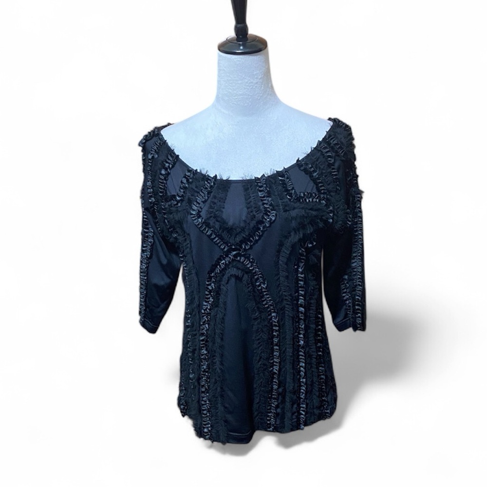 Vintage Black Whimsigoth Top With Ribbon Art Y2K
